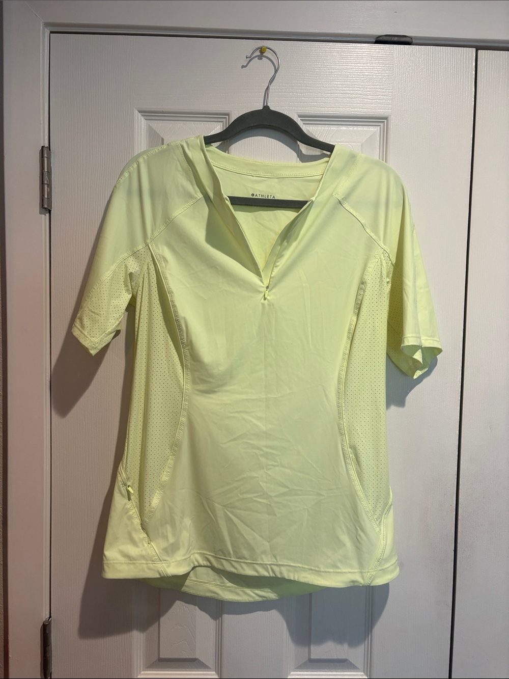 Athleta Neon Yellow Short Sleeve Zip Athletic Top - Size L